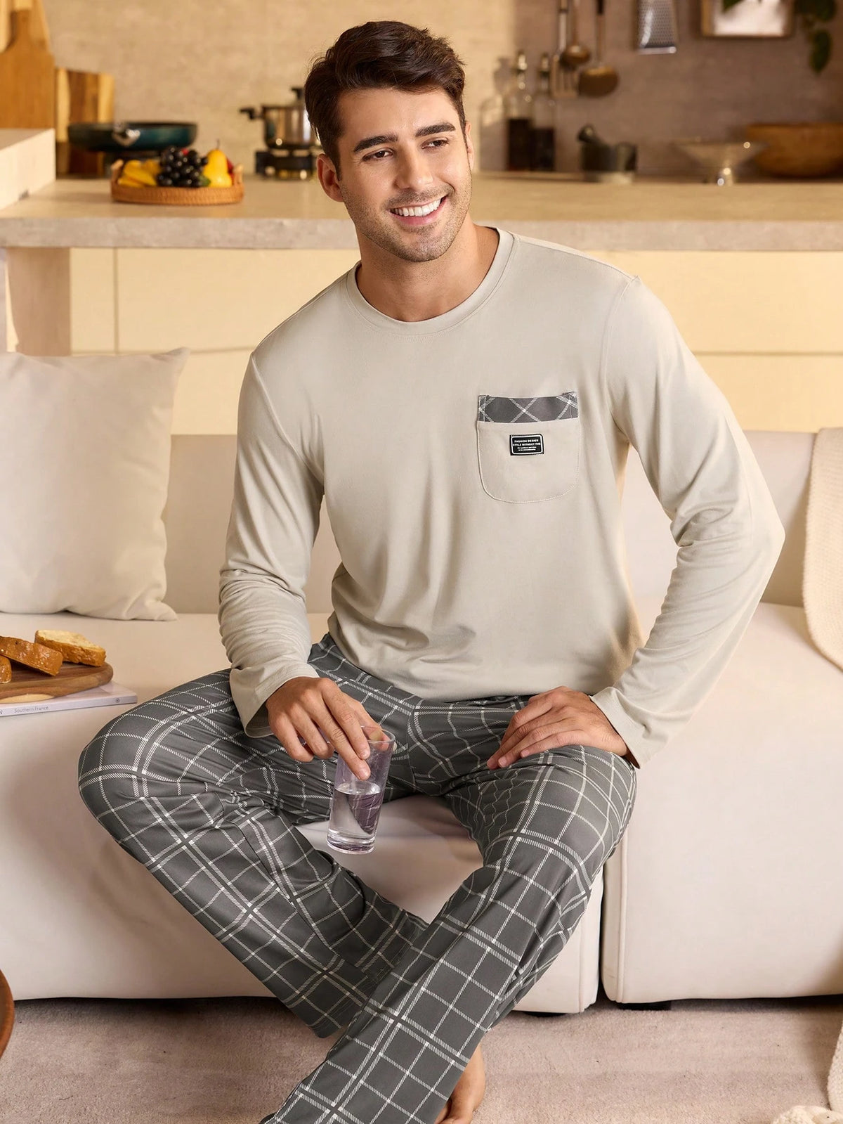 Provexi Men's Plaid Long Sleeve Shirt & Pants Pajama Set, Fall Winter Clothes