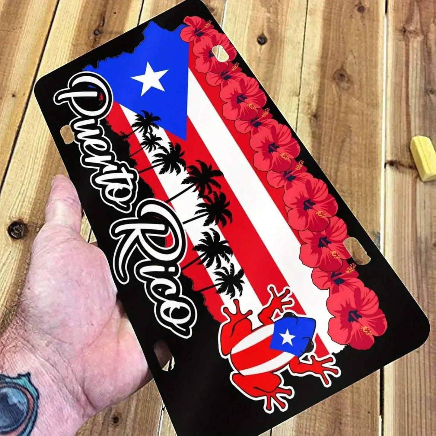 Puerto Rico License Plate, Aluminum Front License Plate- 6X 12inch Polished Metal Standard Version, Easy To Install, For Decorative Purposes Only, Vehicle Front Panel, Car Exterior Decoration, Alumin