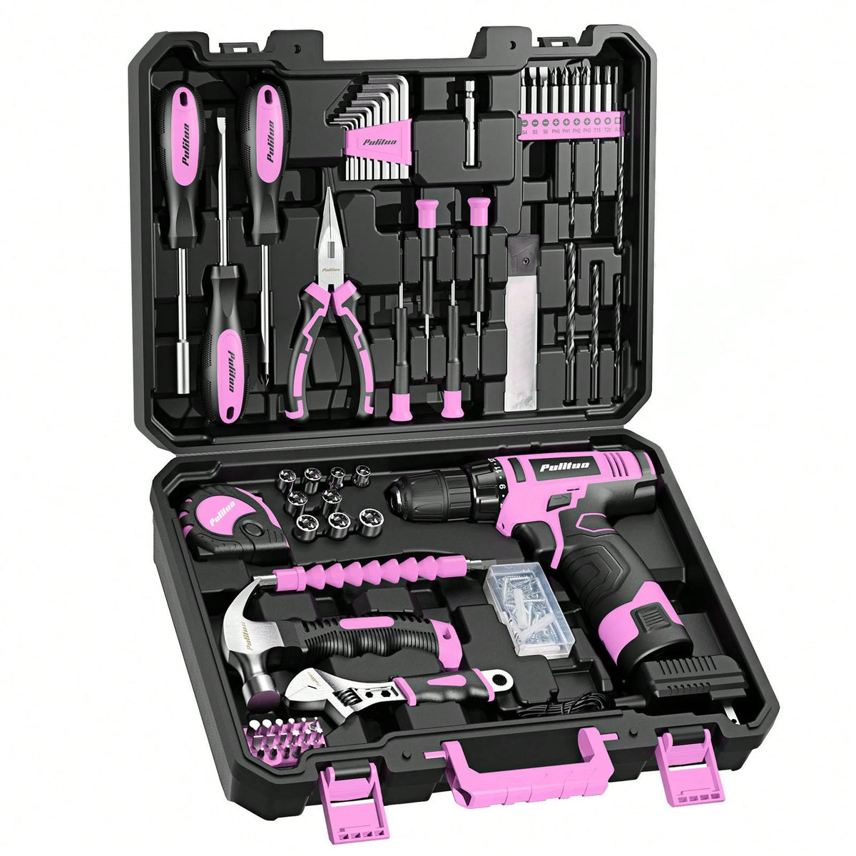 PULITUO 12V Cordless Drill Set With 126-Piece Complete Tool Kit, Electric Screwdriver With Battery & Charger, Lightweight Power Drill For Home DIY, Furniture Repair And Car Maintenance