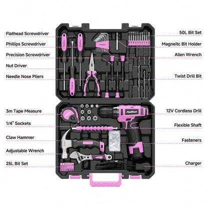 PULITUO 12V Cordless Drill Set With 126-Piece Complete Tool Kit, Electric Screwdriver With Battery & Charger, Lightweight Power Drill For Home DIY, Furniture Repair And Car Maintenance