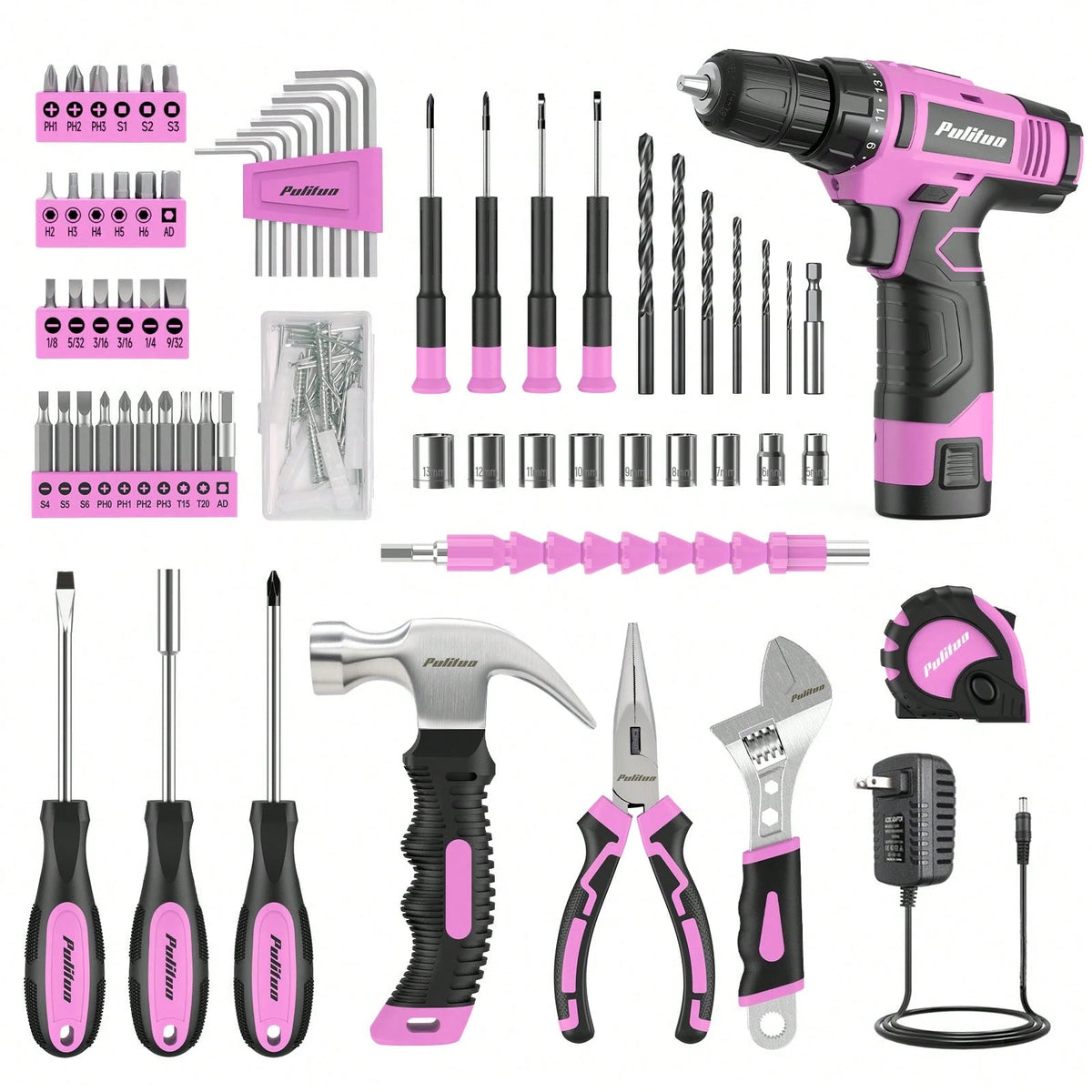 PULITUO 12V Cordless Drill Set With 126-Piece Complete Tool Kit, Electric Screwdriver With Battery & Charger, Lightweight Power Drill For Home DIY, Furniture Repair And Car Maintenance