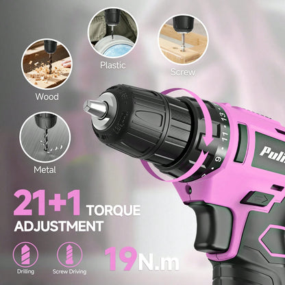 PULITUO 12V Cordless Drill Set With 126-Piece Complete Tool Kit, Electric Screwdriver With Battery & Charger, Lightweight Power Drill For Home DIY, Furniture Repair And Car Maintenance