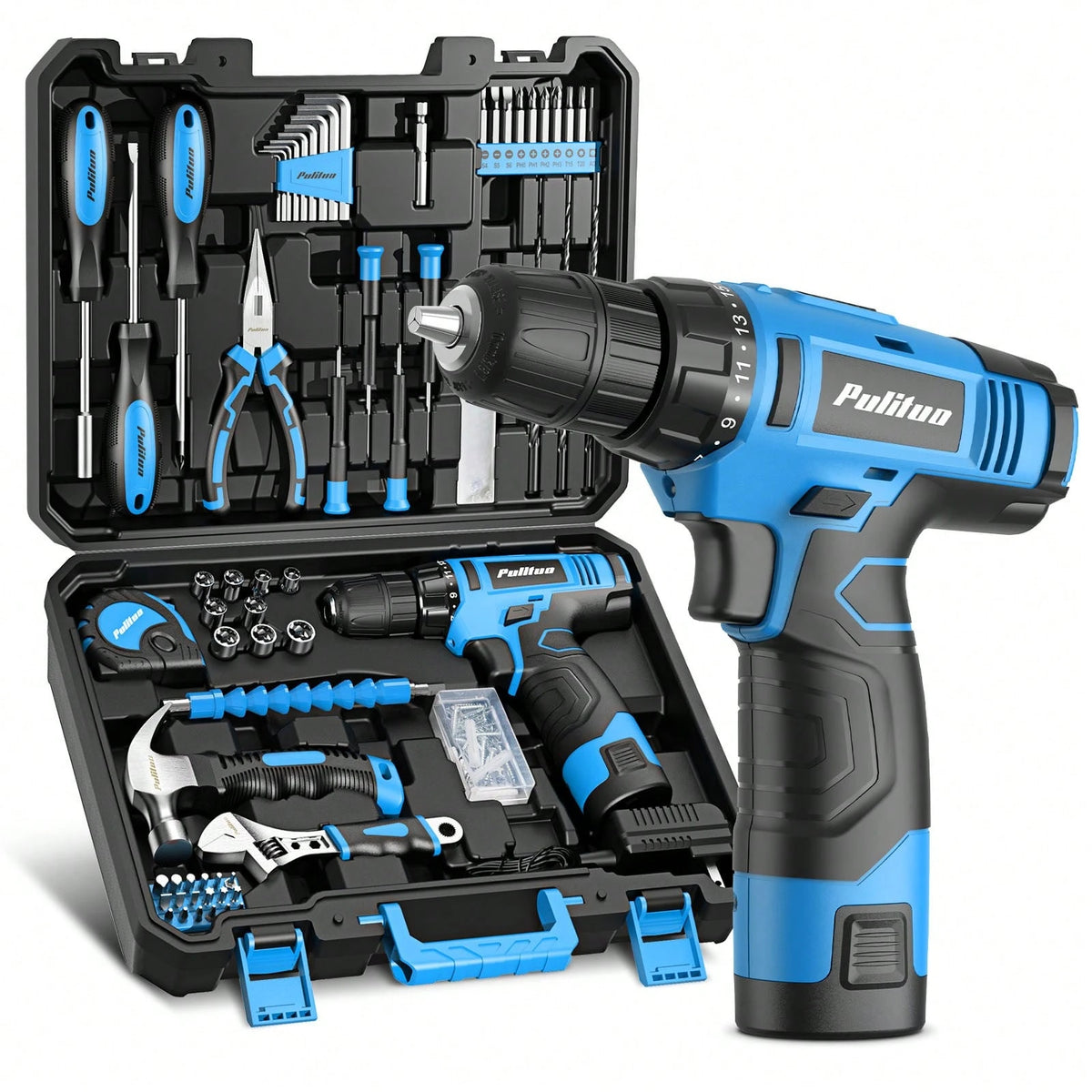 PULITUO Cute 12V Cordless Drill Set For Women, 126-Piece Home Tool Kit With Battery & Charger, Lightweight Electric Screwdriver With Accessories For DIY, Furniture Repair And Home Projects