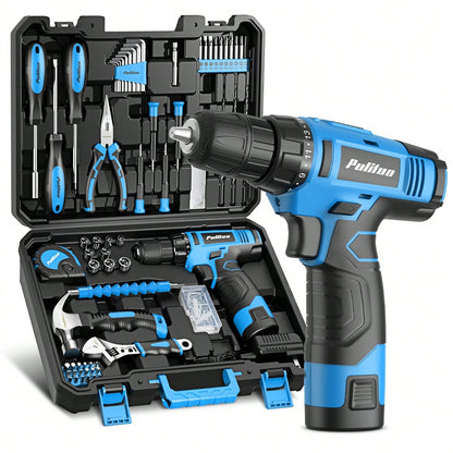 PULITUO Cute 12V Cordless Drill Set For Women, 126-Piece Home Tool Kit With Battery & Charger, Lightweight Electric Screwdriver With Accessories For DIY, Furniture Repair And Home Projects