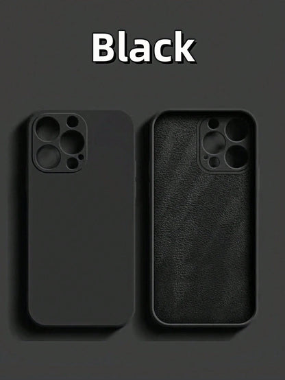 Pure Black Silicone-Feel Phone Case, Faux Leather Texture Inner Lining, Summer Daily Anti-Drop Anti-Scratch Protective Cover, Durable Digital Accessory, Compatible With 17 Pro Max Phone Case, 13, 16 P