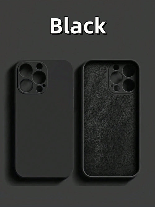 Pure Black Silicone-Feel Phone Case, Faux Leather Texture Inner Lining, Summer Daily Anti-Drop Anti-Scratch Protective Cover, Durable Digital Accessory, Compatible With 17 Pro Max Phone Case, 13, 16 P