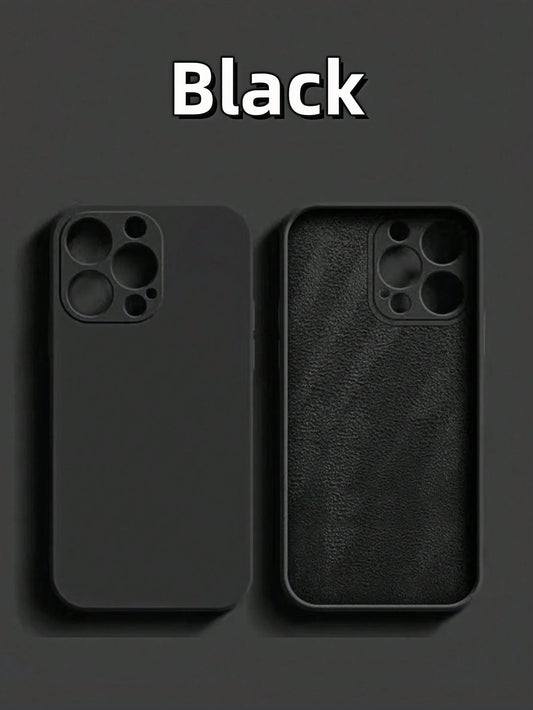 Pure Black Silicone-Feel Phone Case, Faux Leather Texture Inner Lining, Summer Daily Anti-Drop Anti-Scratch Protective Cover, Durable Digital Accessory, Compatible With 17 Pro Max Phone Case, 13, 16 P