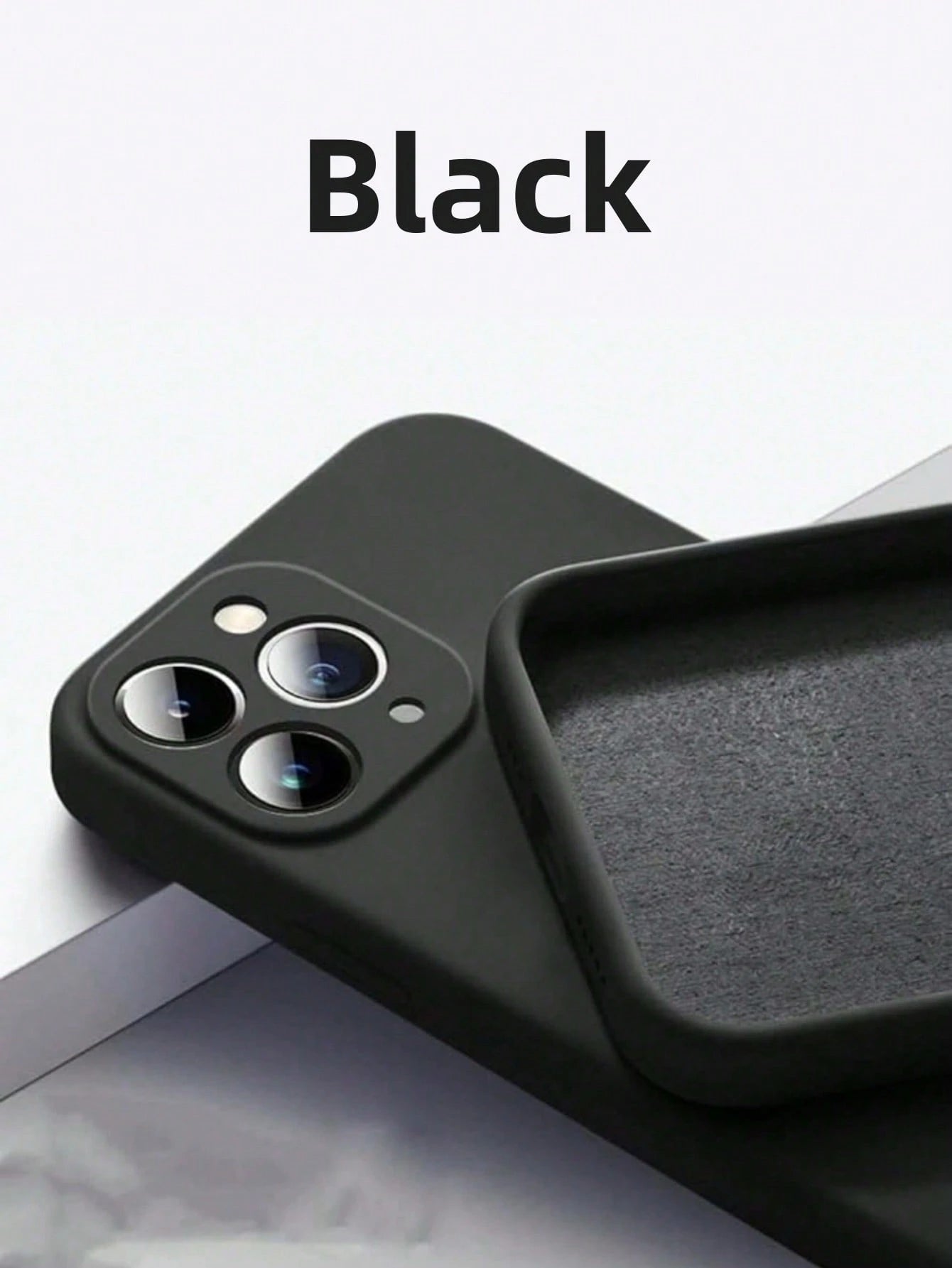 Pure Black Silicone-Feel Phone Case, Faux Leather Texture Inner Lining, Summer Daily Anti-Drop Anti-Scratch Protective Cover, Durable Digital Accessory, Compatible With 17 Pro Max Phone Case, 13, 16 P