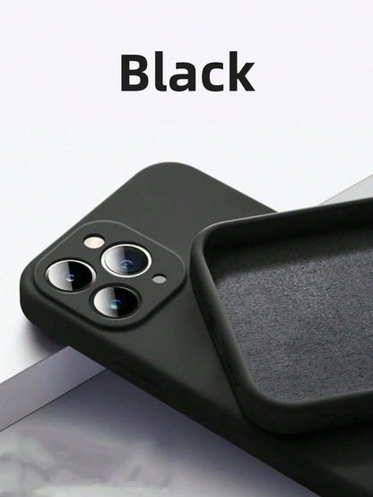 Pure Black Silicone-Feel Phone Case, Faux Leather Texture Inner Lining, Summer Daily Anti-Drop Anti-Scratch Protective Cover, Durable Digital Accessory, Compatible With 17 Pro Max Phone Case, 13, 16 P
