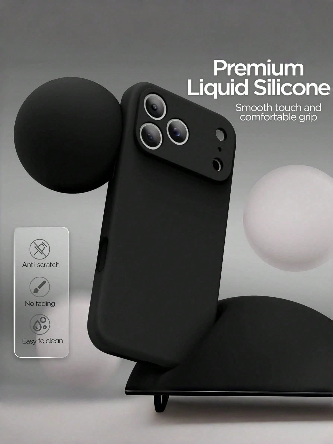 Pure Black Silicone-Feel Phone Case, Faux Leather Texture Inner Lining, Summer Daily Anti-Drop Anti-Scratch Protective Cover, Durable Digital Accessory, Compatible With 17 Pro Max Phone Case, 13, 16 P
