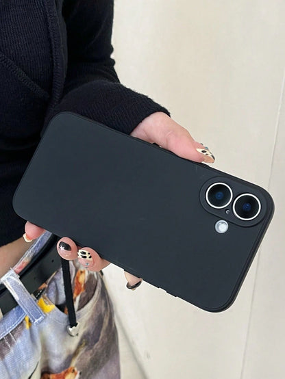Pure Black Silicone-Feel Phone Case, Faux Leather Texture Inner Lining, Summer Daily Anti-Drop Anti-Scratch Protective Cover, Durable Digital Accessory, Compatible With 17 Pro Max Phone Case, 13, 16 P