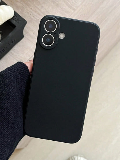 Pure Black Silicone-Feel Phone Case, Faux Leather Texture Inner Lining, Summer Daily Anti-Drop Anti-Scratch Protective Cover, Durable Digital Accessory, Compatible With 17 Pro Max Phone Case, 13, 16 P