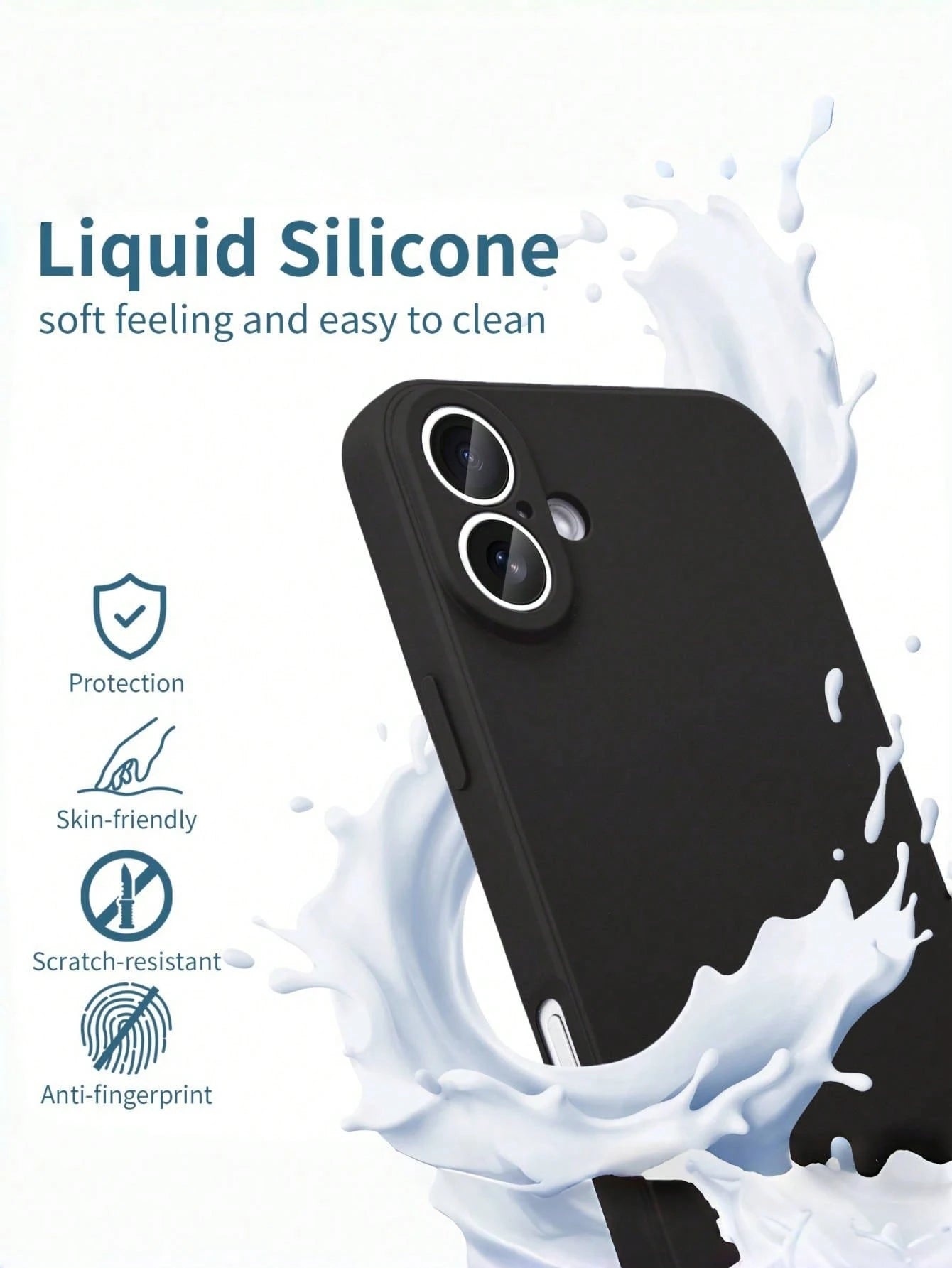 Pure Black Silicone-Feel Phone Case, Faux Leather Texture Inner Lining, Summer Daily Anti-Drop Anti-Scratch Protective Cover, Durable Digital Accessory, Compatible With 17 Pro Max Phone Case, 13, 16 P