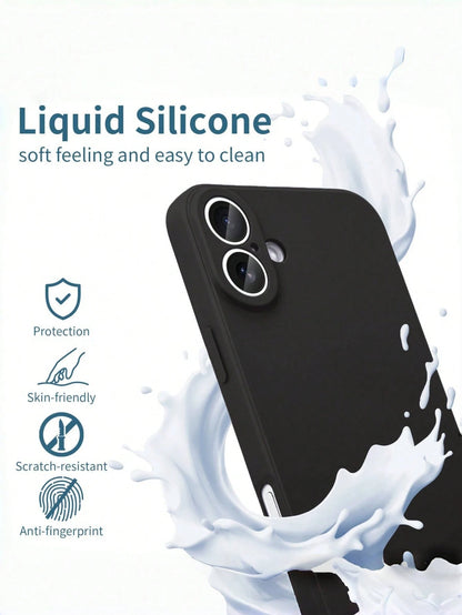 Pure Black Silicone-Feel Phone Case, Faux Leather Texture Inner Lining, Summer Daily Anti-Drop Anti-Scratch Protective Cover, Durable Digital Accessory, Compatible With 17 Pro Max Phone Case, 13, 16 P