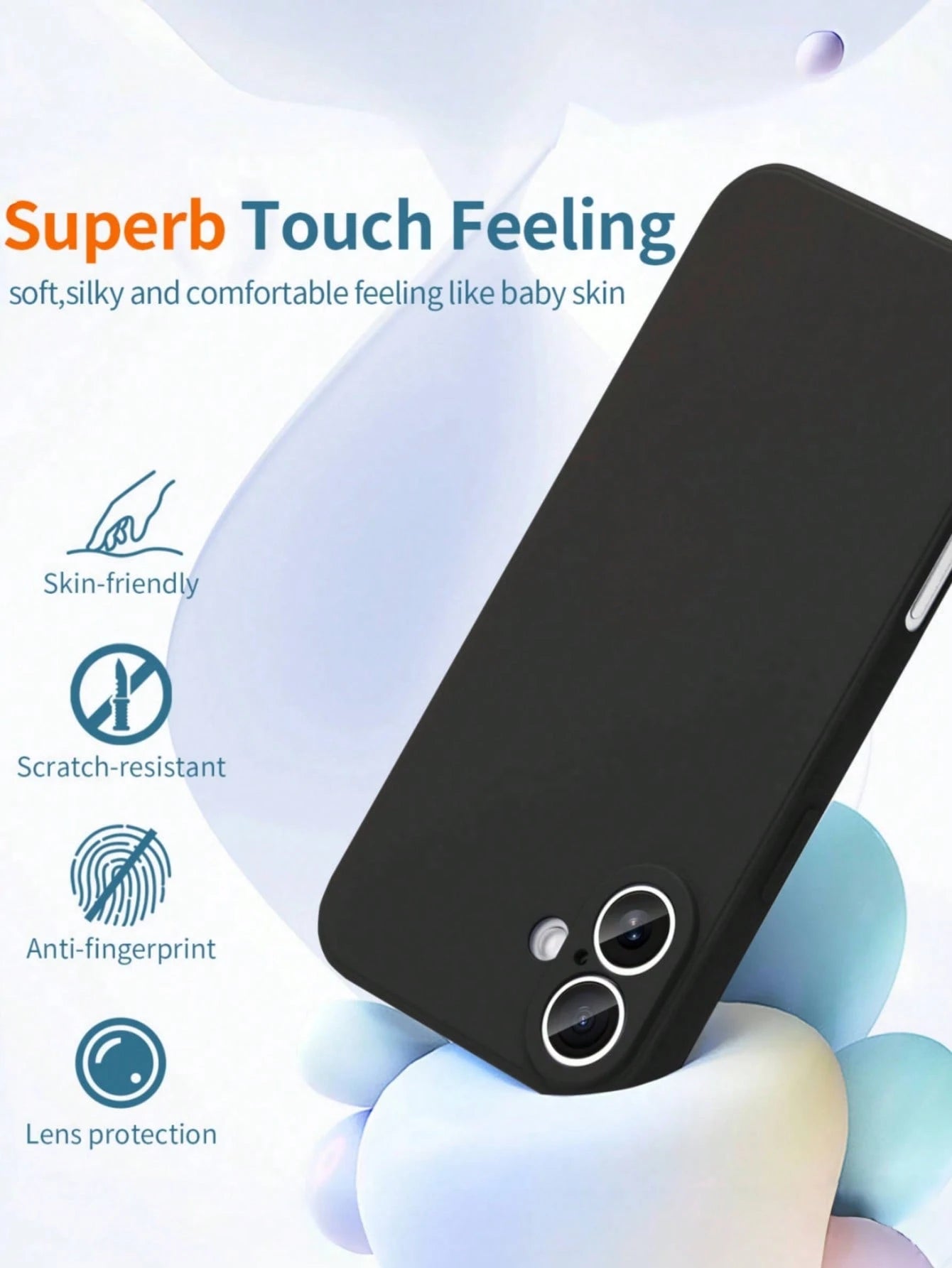 Pure Black Silicone-Feel Phone Case, Faux Leather Texture Inner Lining, Summer Daily Anti-Drop Anti-Scratch Protective Cover, Durable Digital Accessory, Compatible With 17 Pro Max Phone Case, 13, 16 P
