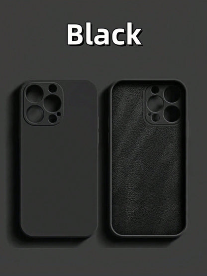 Pure Black Silicone-Feel Phone Case, Faux Leather Texture Inner Lining, Summer Daily Anti-Drop Anti-Scratch Protective Cover, Durable Digital Accessory, Compatible With 17 Pro Max Phone Case, 13, 16 P