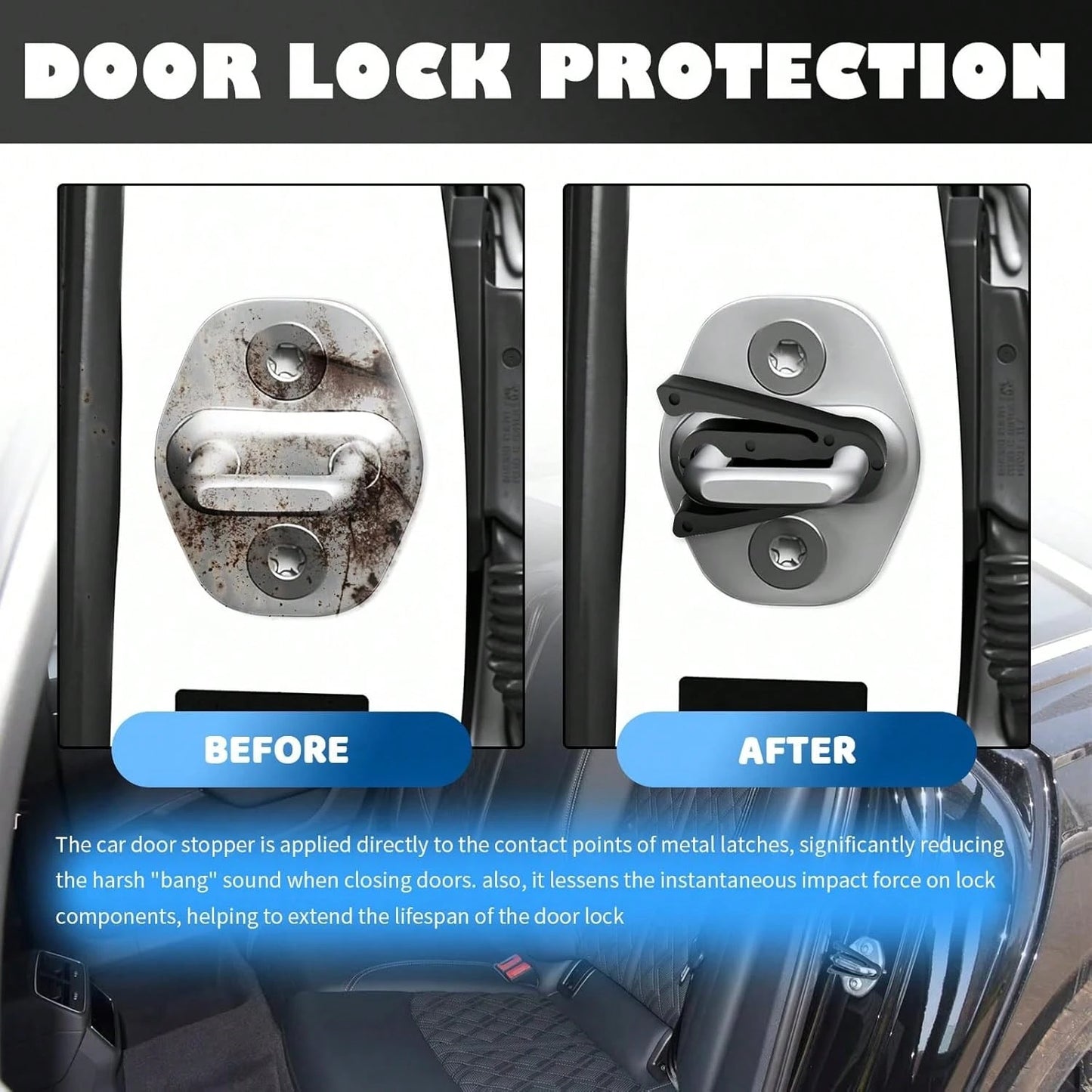 Purthog 4PCS Car Door Shock Absorber,Upgraded Car Door Lock Cover Pad With Force-Dissipating Arm,Universal Cars Doors Lock Protector Pad Reduces Slamming Noise &Amp; Protects Doors Locks