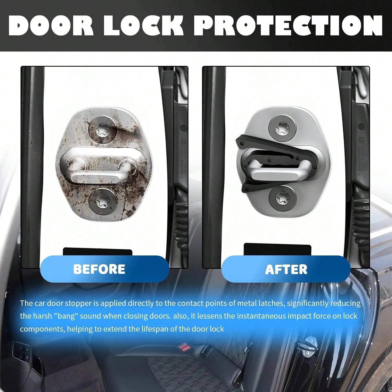 Purthog 4PCS Car Door Shock Absorber,Upgraded Car Door Lock Cover Pad With Force-Dissipating Arm,Universal Cars Doors Lock Protector Pad Reduces Slamming Noise &Amp; Protects Doors Locks