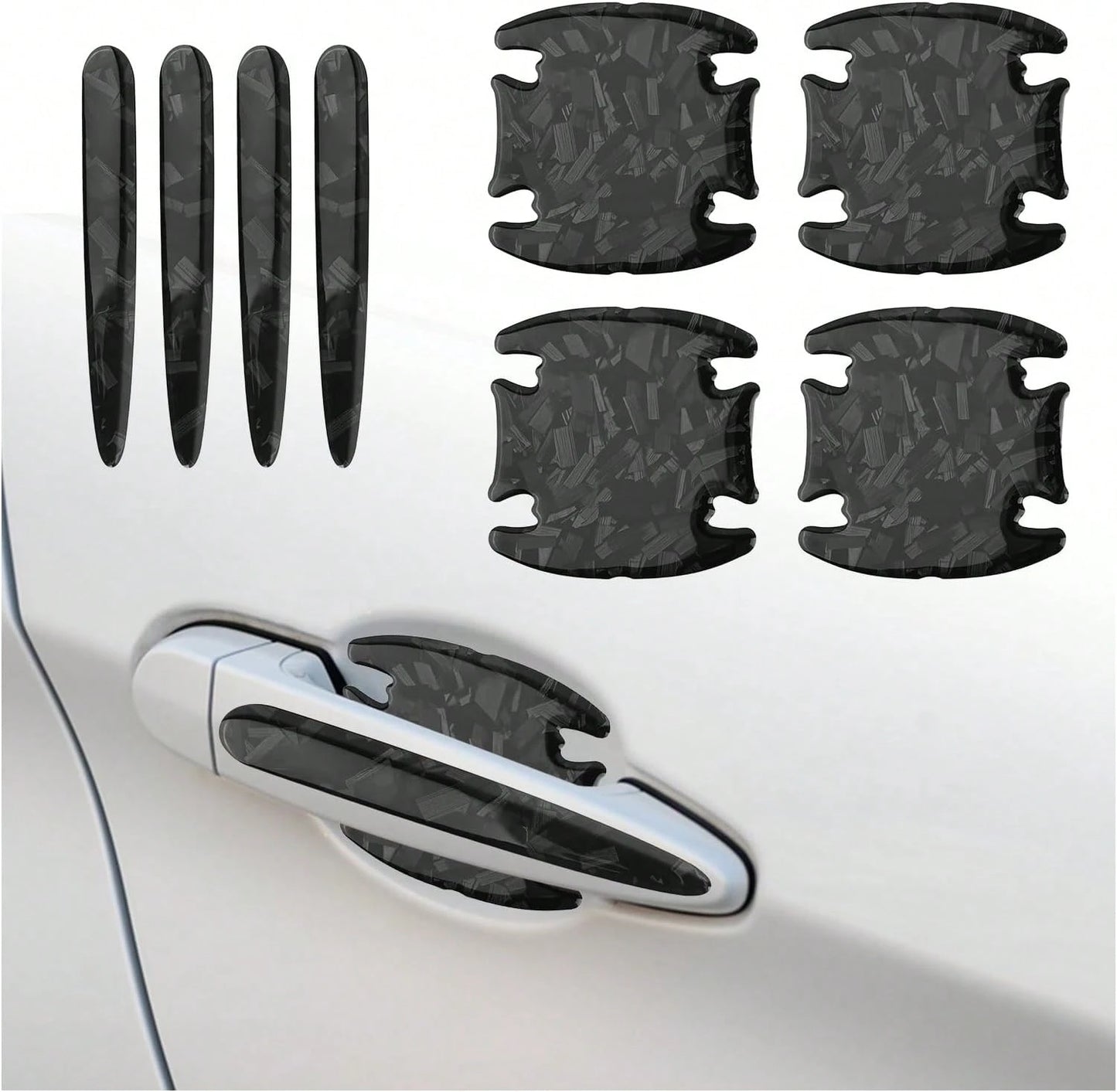 Purthog 8PCS 3D Carbon Fiber Car Door Handle Protector,Forging Pattern Car Door Handle Scratch Protector As Cars Decorations,Stylish &Amp; Personalized Doors Handles Protectors For Vehicles (Black)