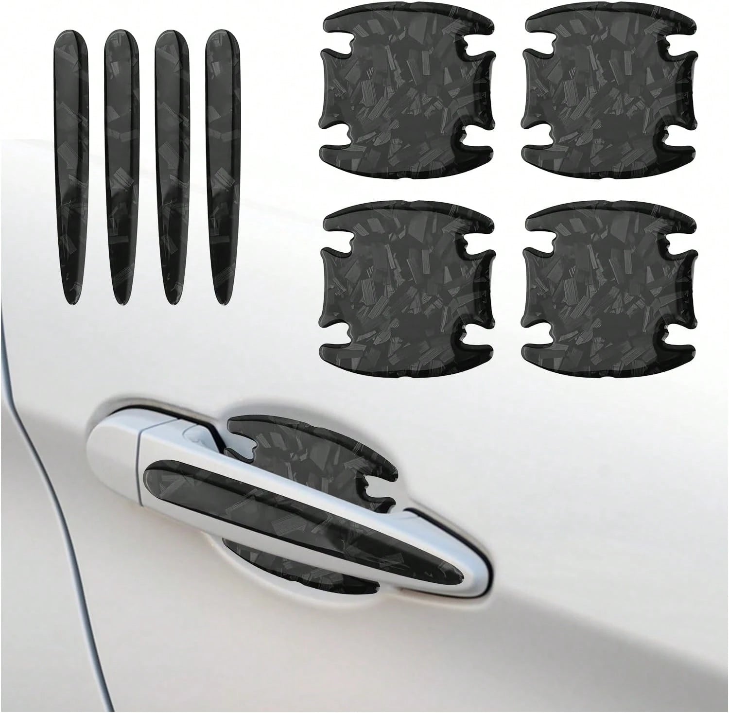 Purthog 8PCS 3D Carbon Fiber Car Door Handle Protector,Forging Pattern Car Door Handle Scratch Protector As Cars Decorations,Stylish &Amp; Personalized Doors Handles Protectors For Vehicles (Black)