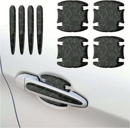 Purthog 8PCS 3D Carbon Fiber Car Door Handle Protector,Forging Pattern Car Door Handle Scratch Protector As Cars Decorations,Stylish &Amp; Personalized Doors Handles Protectors For Vehicles (Black)