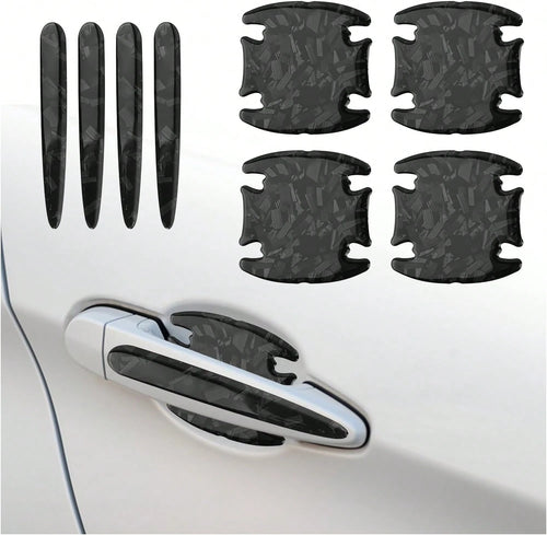 Purthog 8PCS 3D Carbon Fiber Car Door Handle Protector,Forging Pattern Car Door Handle Scratch Protector As Cars Decorations,Stylish &Amp; Personalized Doors Handles Protectors For Vehicles (Black)
