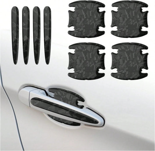 Purthog 8PCS 3D Carbon Fiber Car Door Handle Protector,Forging Pattern Car Door Handle Scratch Protector As Cars Decorations,Stylish &Amp; Personalized Doors Handles Protectors For Vehicles (Black)