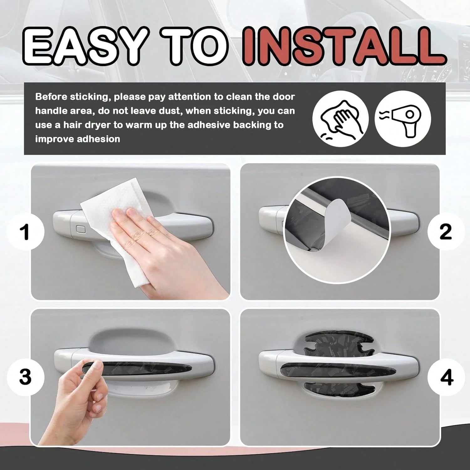 Purthog 8PCS 3D Carbon Fiber Car Door Handle Protector,Forging Pattern Car Door Handle Scratch Protector As Cars Decorations,Stylish &Amp; Personalized Doors Handles Protectors For Vehicles (Black)