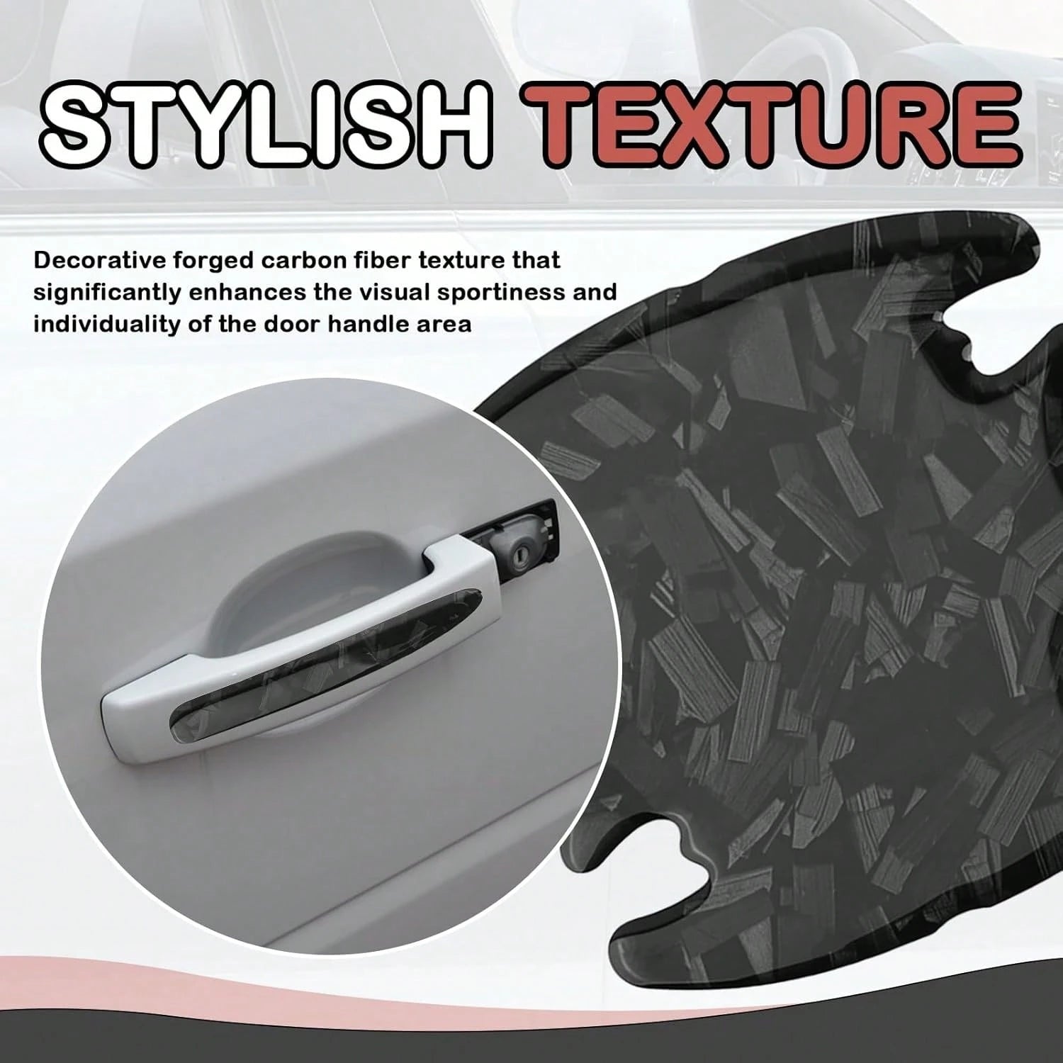 Purthog 8PCS 3D Carbon Fiber Car Door Handle Protector,Forging Pattern Car Door Handle Scratch Protector As Cars Decorations,Stylish &Amp; Personalized Doors Handles Protectors For Vehicles (Black)