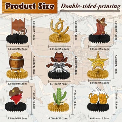 Q9 Pcs West Cowboy Honeycomb Centerpieces, 3D Cowboy Party Decorations, Tables Cowboy Party Decorations Western Themed Party Decorations Cowboy Birthday Party Plies Boys Girls1