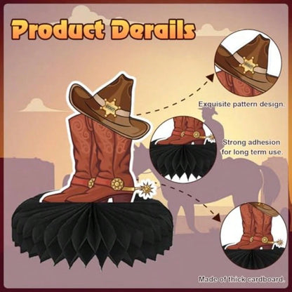 Q9 Pcs West Cowboy Honeycomb Centerpieces, 3D Cowboy Party Decorations, Tables Cowboy Party Decorations Western Themed Party Decorations Cowboy Birthday Party Plies Boys Girls1