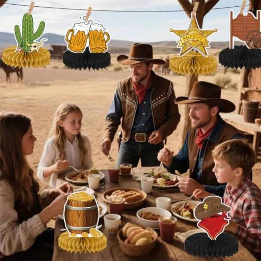 Q9 Pcs West Cowboy Honeycomb Centerpieces, 3D Cowboy Party Decorations, Tables Cowboy Party Decorations Western Themed Party Decorations Cowboy Birthday Party Plies Boys Girls1