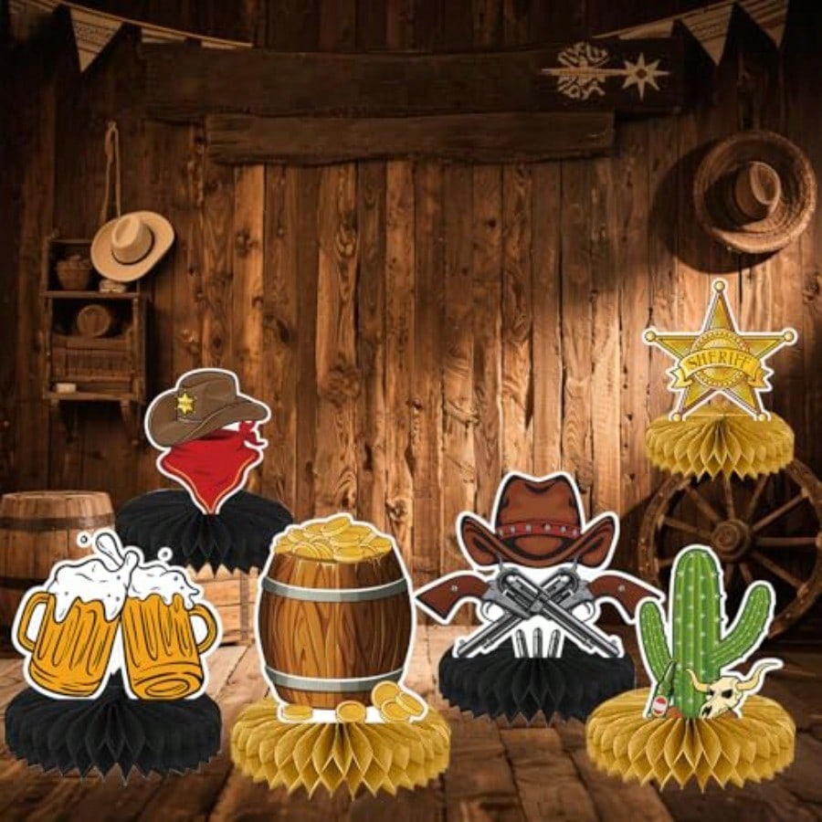 Q9 Pcs West Cowboy Honeycomb Centerpieces, 3D Cowboy Party Decorations, Tables Cowboy Party Decorations Western Themed Party Decorations Cowboy Birthday Party Plies Boys Girls1