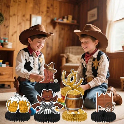 Q9 Pcs West Cowboy Honeycomb Centerpieces, 3D Cowboy Party Decorations, Tables Cowboy Party Decorations Western Themed Party Decorations Cowboy Birthday Party Plies Boys Girls1