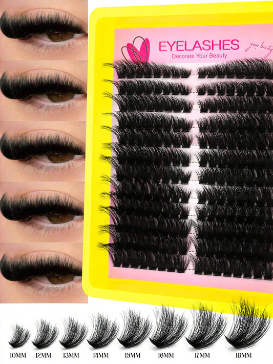 Queenice 192/160/60pcs D-Curl Fluffy Cat Eye Style Left & Right Eye Lash Clusters 80D 100D DIY Single Lash Dense Soft Lightweight False Eyelash Set Suitable For Beginners Home Daily Party Travel Music