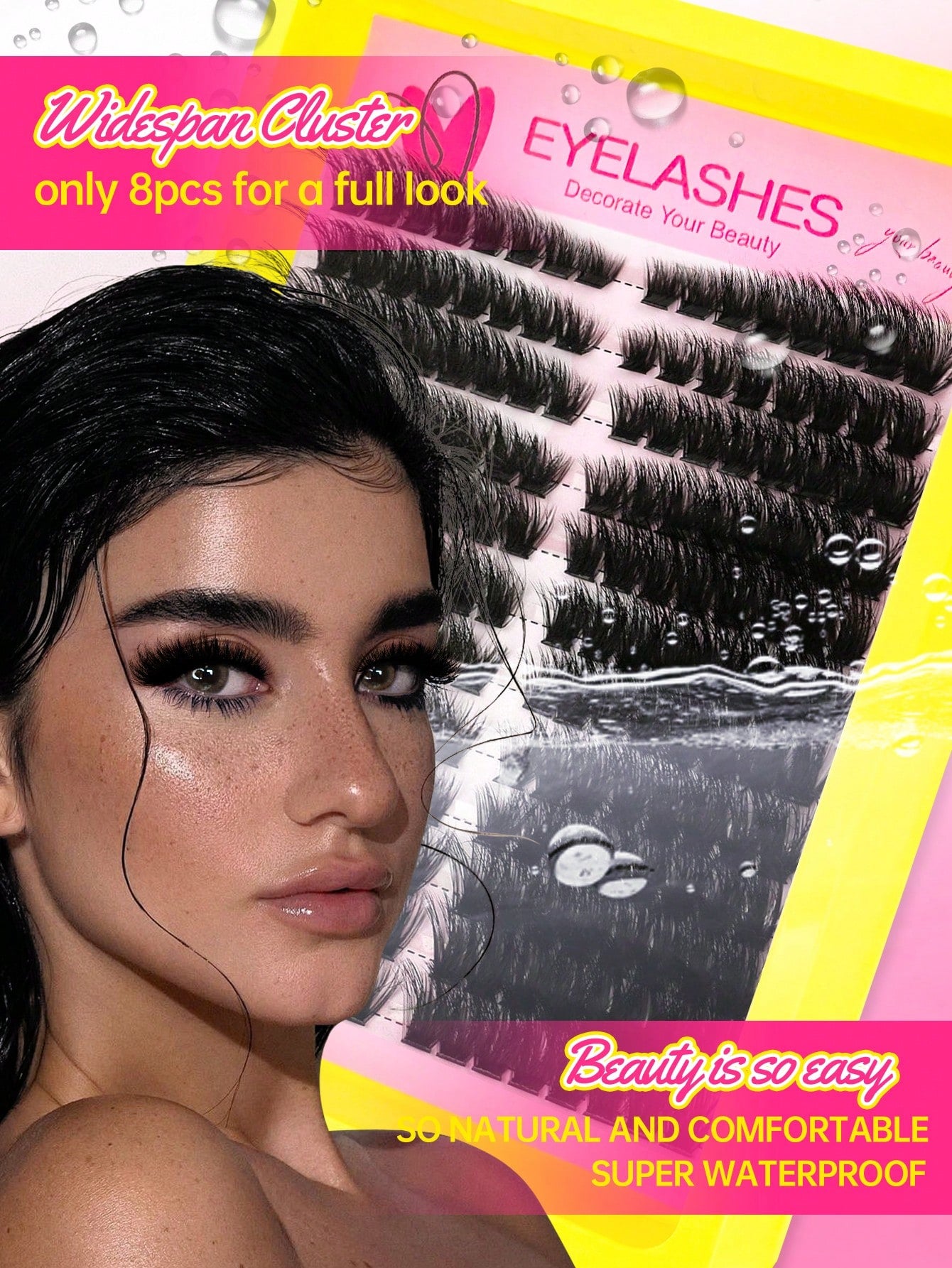 Queenice 192/160/60pcs D-Curl Fluffy Cat Eye Style Left & Right Eye Lash Clusters 80D 100D DIY Single Lash Dense Soft Lightweight False Eyelash Set Suitable For Beginners Home Daily Party Travel Music