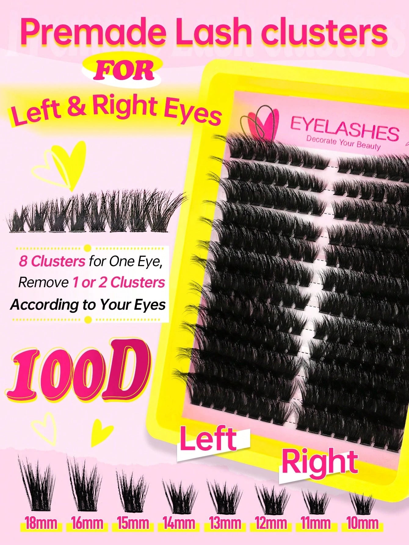 Queenice 192/160/60pcs D-Curl Fluffy Cat Eye Style Left & Right Eye Lash Clusters 80D 100D DIY Single Lash Dense Soft Lightweight False Eyelash Set Suitable For Beginners Home Daily Party Travel Music