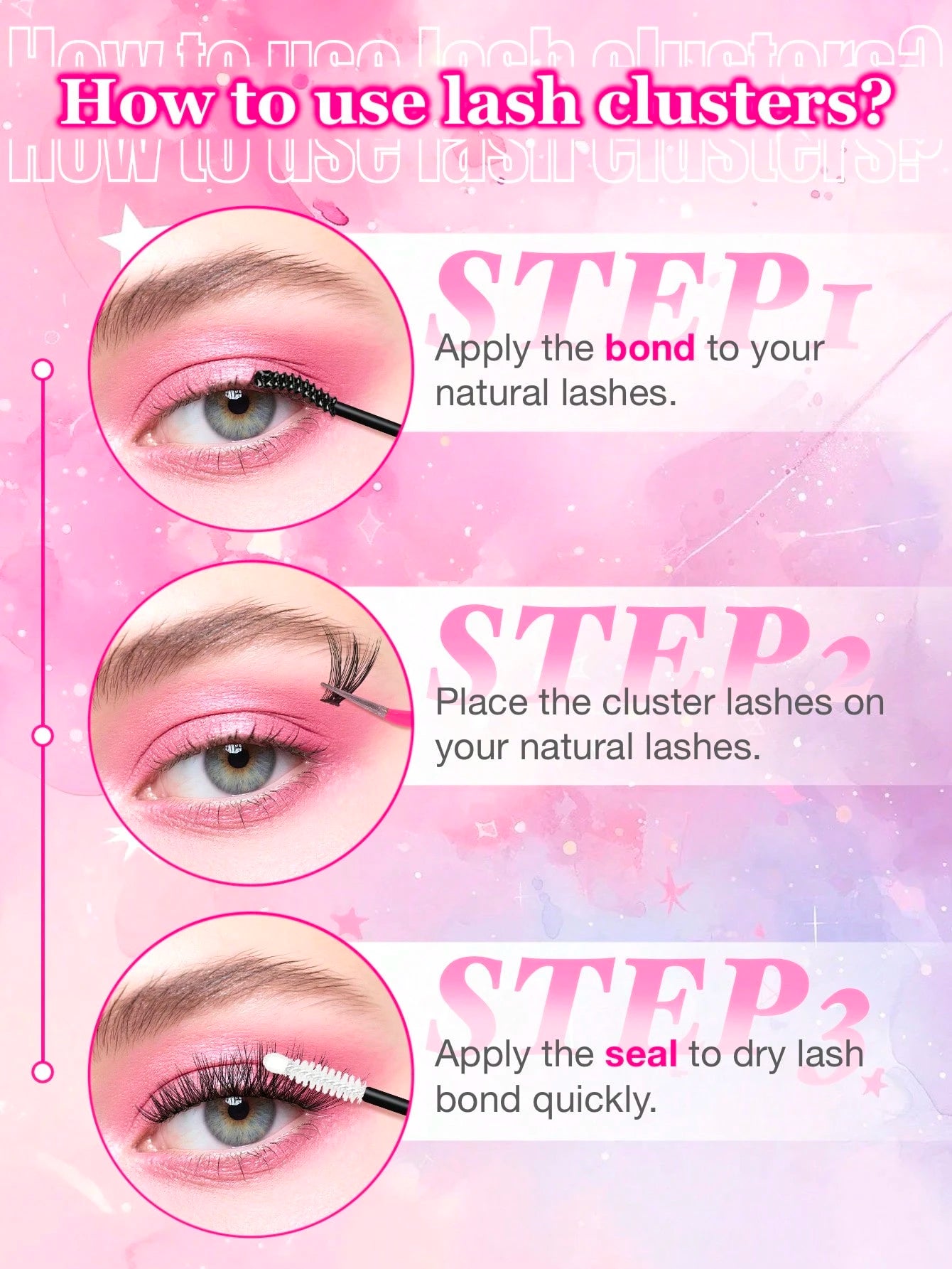 Queenice 192/160/60pcs D-Curl Fluffy Cat Eye Style Left & Right Eye Lash Clusters 80D 100D DIY Single Lash Dense Soft Lightweight False Eyelash Set Suitable For Beginners Home Daily Party Travel Music