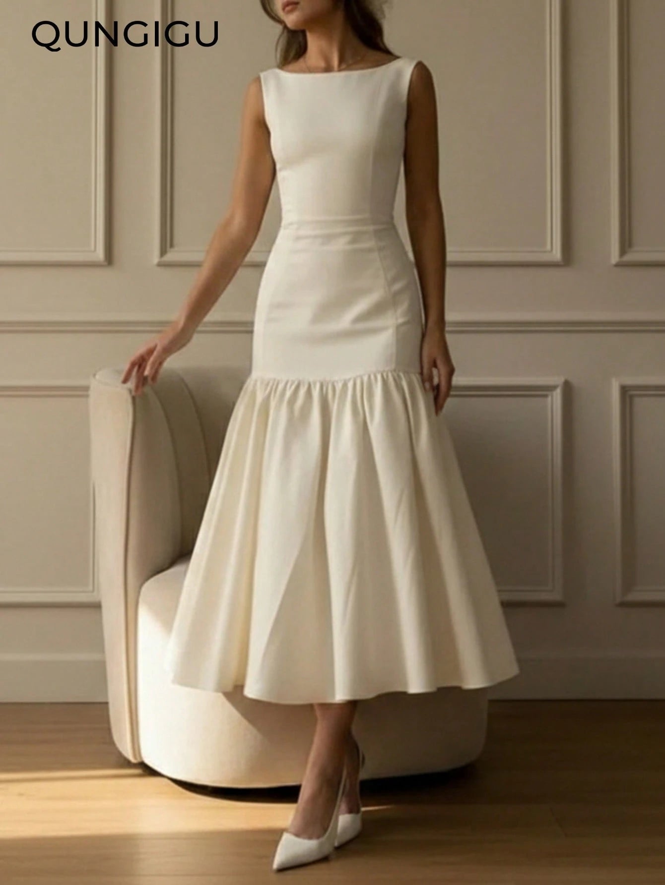 QUNGIGU Women's Bodycon Midi Dress Elegant Sleeveless Fishtail Mermaid Party Club Long Dresses