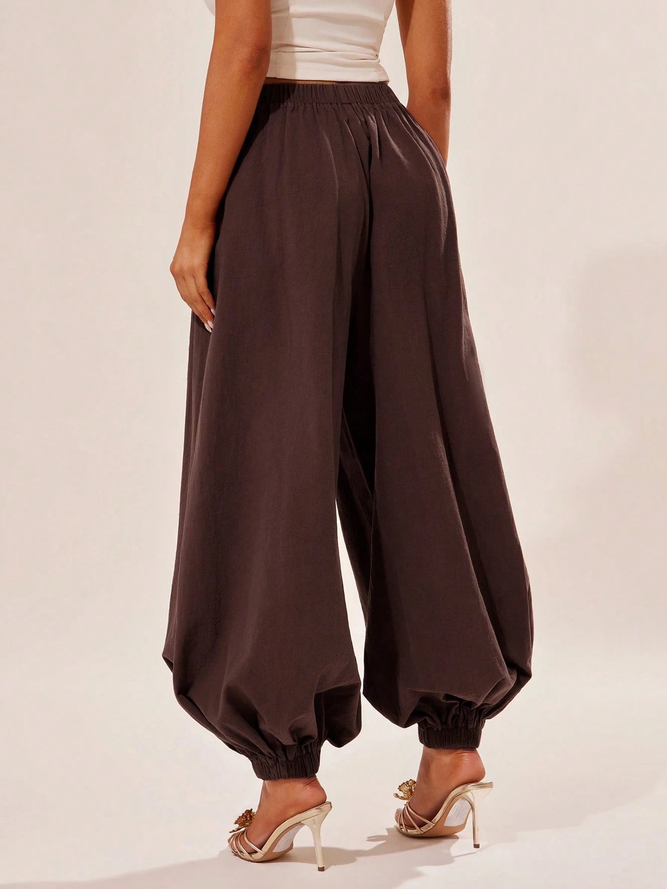Radiana Breathable Women's Black Cotton Loose Fit Ruffled Waist Harem Pants