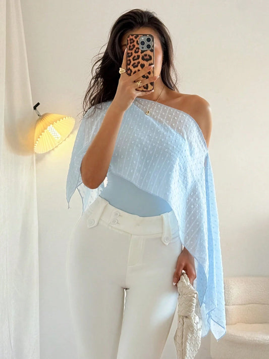 Rafferiza Women Raglan Sleeve Asymmetric Collar Form-Fitting Casual/Office Style Blouse, Spring/Summer