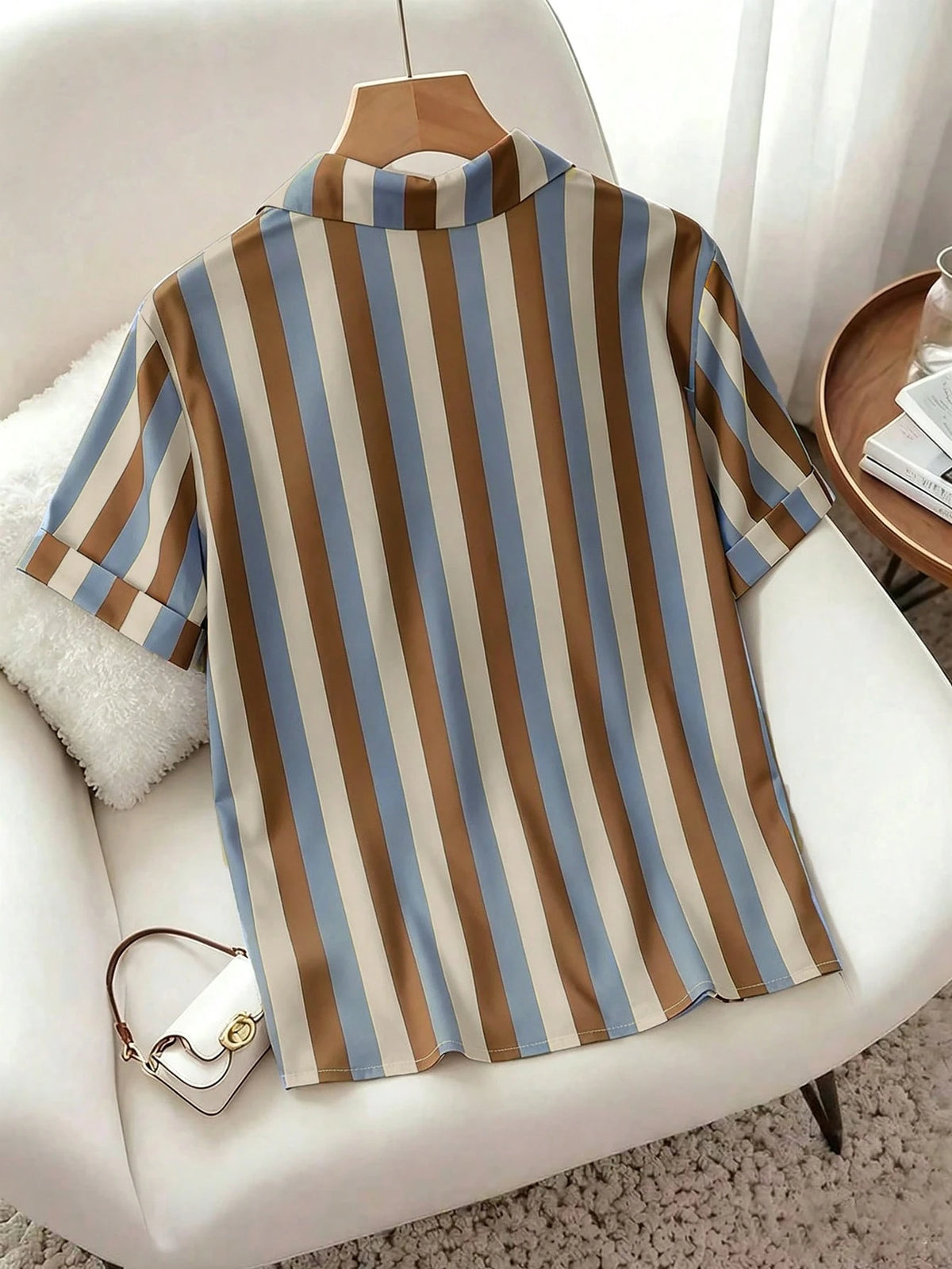 Raffinéa French Elegant Style, Minimalist Fashion, Woven Fabric, POLO Collar, Pocket Design, Short Sleeve, Office, Student, Teacher, Party, Class Reunion, Travel, Summer Women's New Shirt