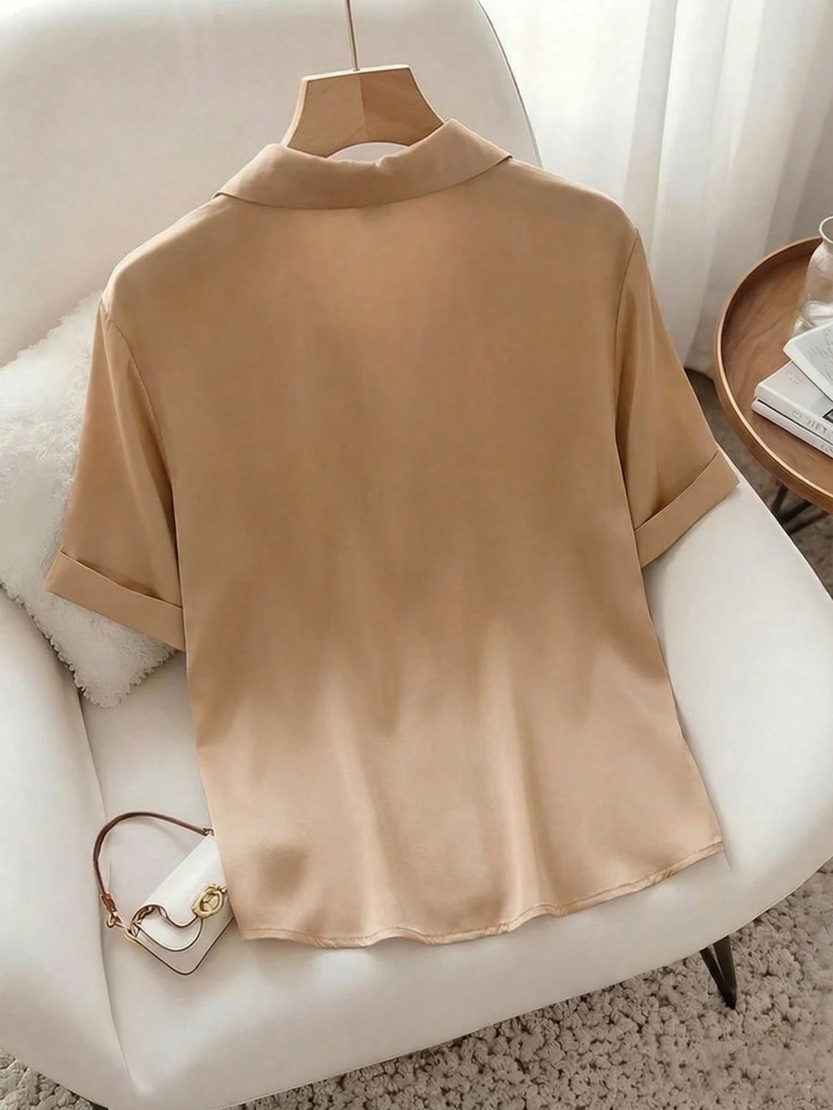 Raffinéa French Elegant Style, Minimalist Fashion, Woven Fabric, POLO Collar, Pocket Design, Short Sleeve, Office, Student, Teacher, Party, Class Reunion, Travel, Summer Women's New Shirt