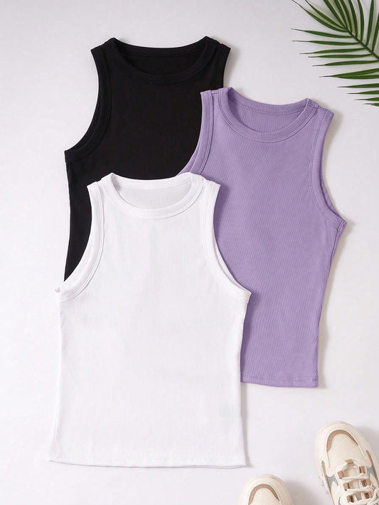 Raffinéa Women's Summer Solid Color Round Neck Casual Tank Top