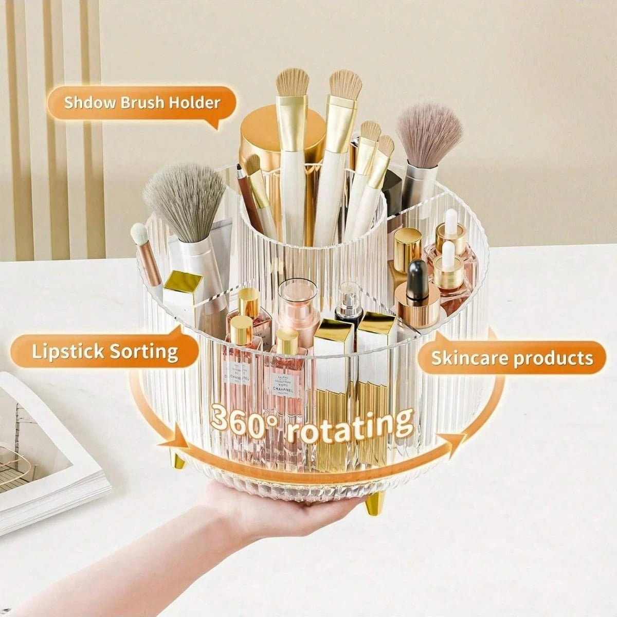 RAINWHISPER Makeup Brush Storage Box Pen Holder 360 Degree Rotating Desktop Storage Barrel High-End Light Luxury Skin Care Products Desktop Storage Desktop Perfume Skin Care Products Makeup Brush Stor
