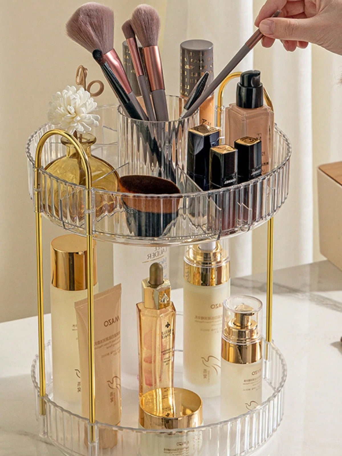 RAINWHISPER Makeup Brush Storage Box Pen Holder 360 Degree Rotating Desktop Storage Barrel High-End Light Luxury Skin Care Products Desktop Storage Desktop Perfume Skin Care Products Makeup Brush Stor