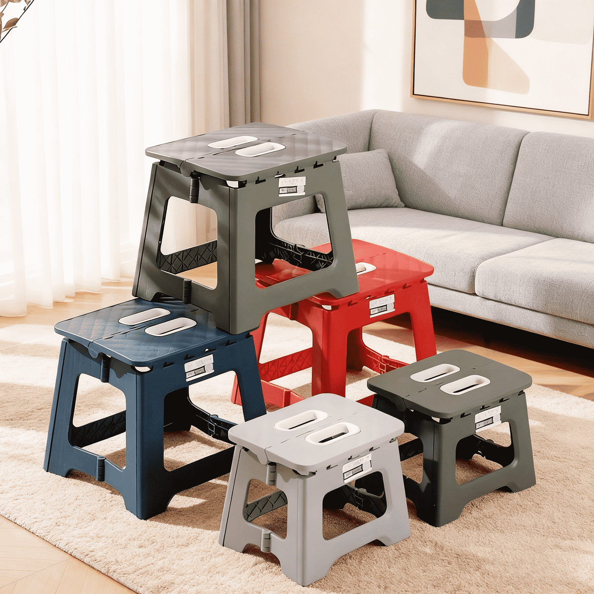 RAINWHISPER One Folding Step Stool, 310 Lbs Capacity, Suitable For Kitchens, Bathrooms, And Outdoor Spaces. Portable Folding Step Stool – Non-Slip Surface, Easy To Fold And Carry, Sturdy (PP) Polyprop