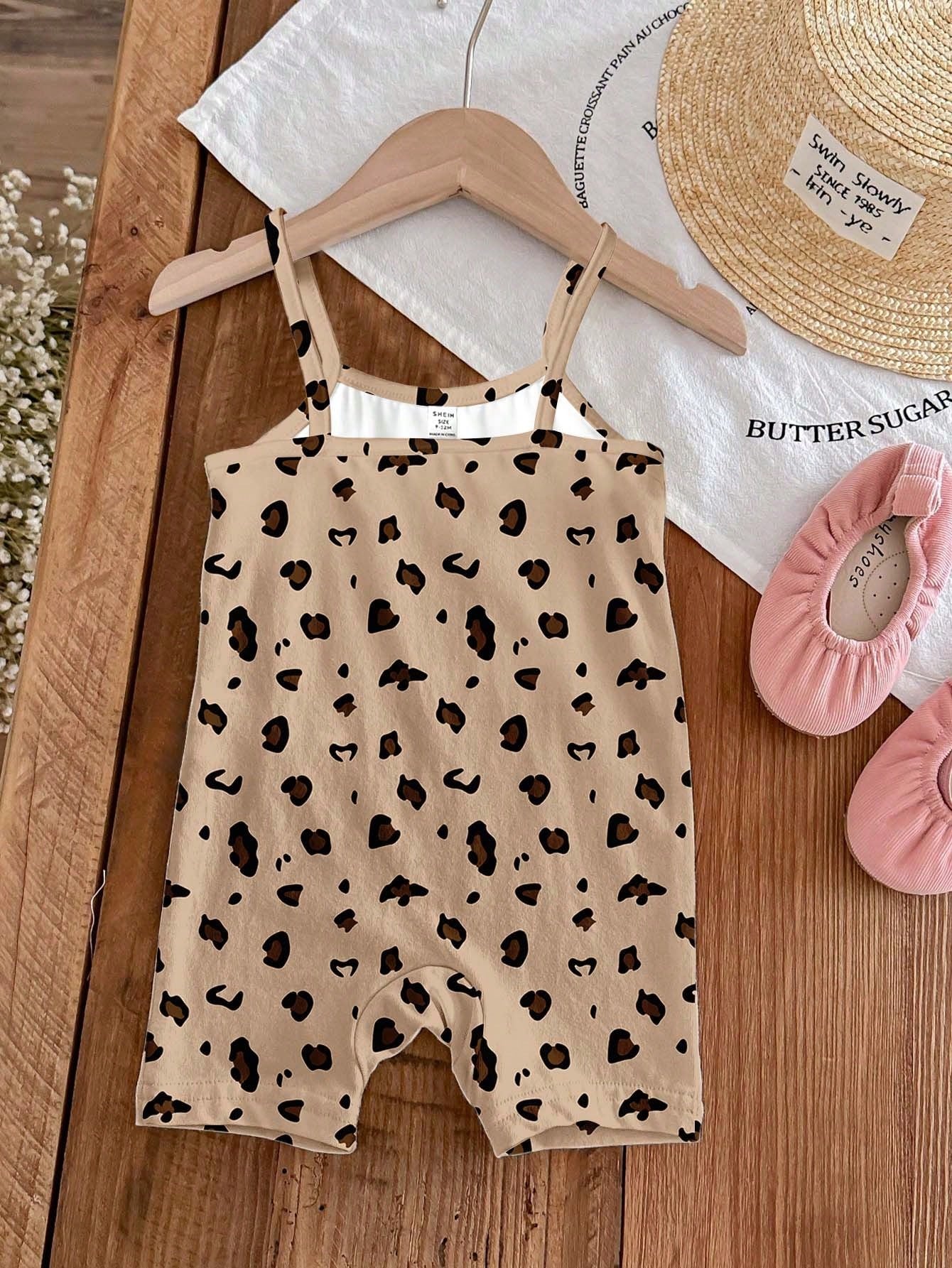 [RANDOM 4 PCS SEND 1 Pc]Baby Girls Beige Summer Casual Cute Family Matching Khaki Mallard Brown Leopard Bow Cartoon Rabbit Suspender Romper Outfits