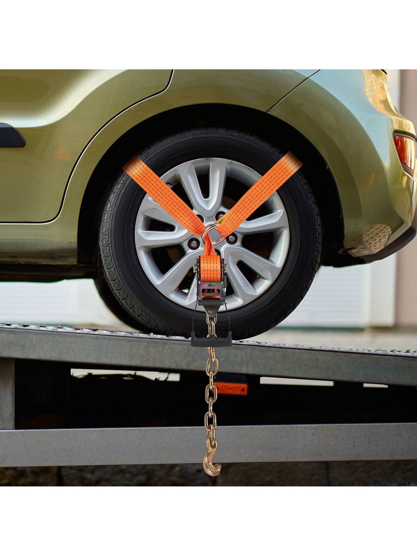 Ratchet Tie Down Straps Or Wheel Chock Tie Down Kit Or Car Tie Down With Chain Anchors, 2" X 120" Or 2" X 96" Tire Straps, 5512 Or 5865 LBS Working Load, 11023 LBS Breaking Strength, Car Tie Down Str