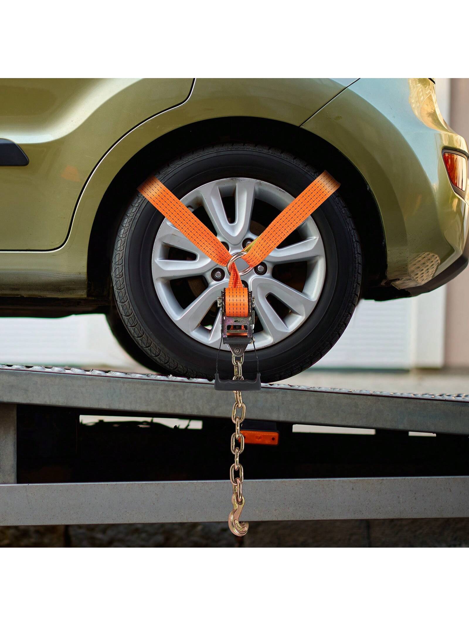 Ratchet Tie Down Straps Or Wheel Chock Tie Down Kit Or Car Tie Down With Chain Anchors, 2" X 120" Or 2" X 96" Tire Straps, 5512 Or 5865 LBS Working Load, 11023 LBS Breaking Strength, Car Tie Down Str